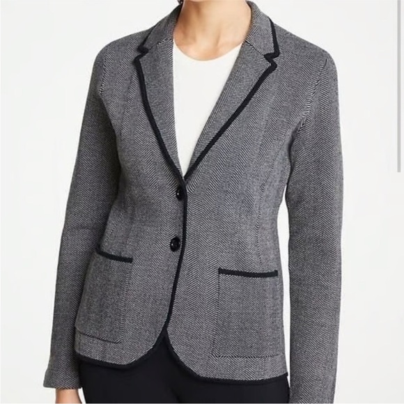 Ann Taylor Luxe Herringbone knit Sweater Blazer wool blend - Picture 1 of 9